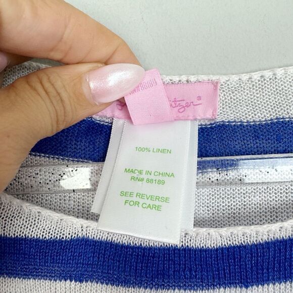 LILLY PULITZER | Camilla Linen Blue & White Striped Sweater Women’s Size Medium - Picture 11 of 13